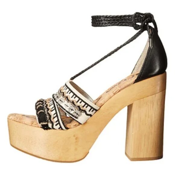 Sam Edelman Mel Embroidered Wooden Platform Fall Chic Sandal Multi Color - Picture 15 of 15